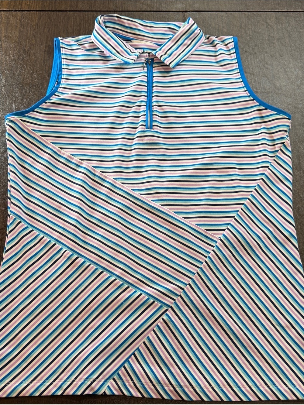 Lady Hagen Striped Sleeveless Golf Shirt with Zip Collar Sz M